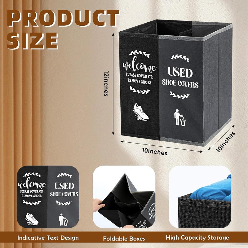 Singhoow Shoe Cover Box Dispenser Foldable Storage Bin Holder with Used Shoe Covers and Welcome Please or Remove Sign for Open House Supplies (Black, Gray) - Image 2